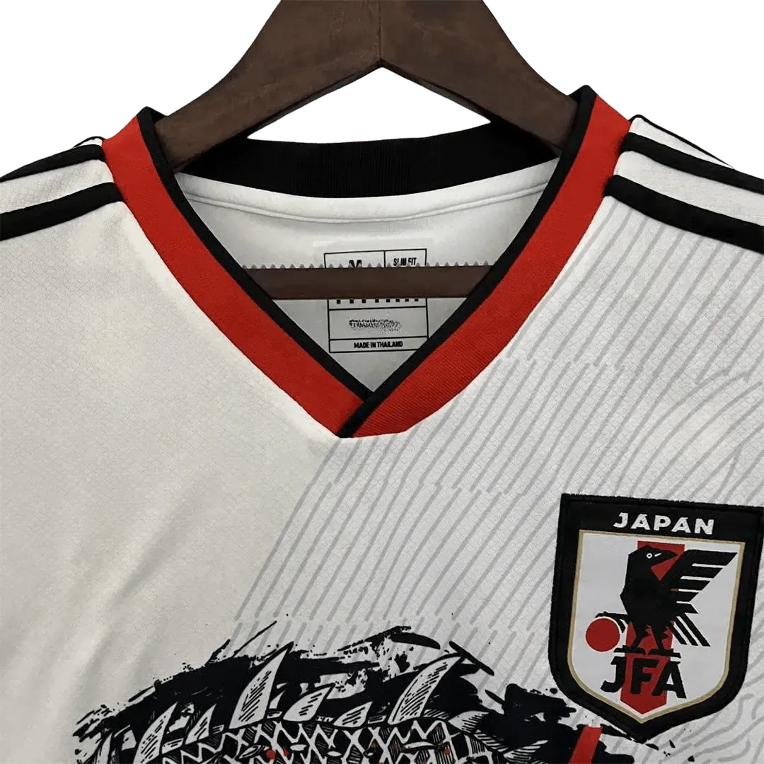 japan white soccer jersey with red and black samurai dragon design