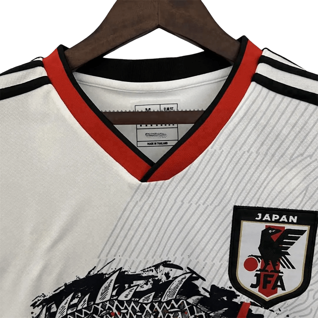 japan white soccer jersey with red and black samurai dragon design