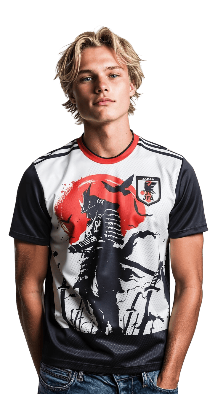 JAPAN "SAMURAI WHITE" JERSEY - Japan Soccer Jersey worn by Nipponkits Model