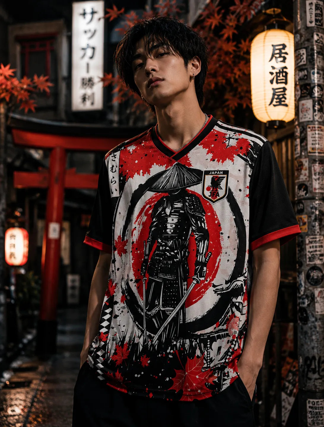 Japan Samurai Katana Red Black Soccer Jersey