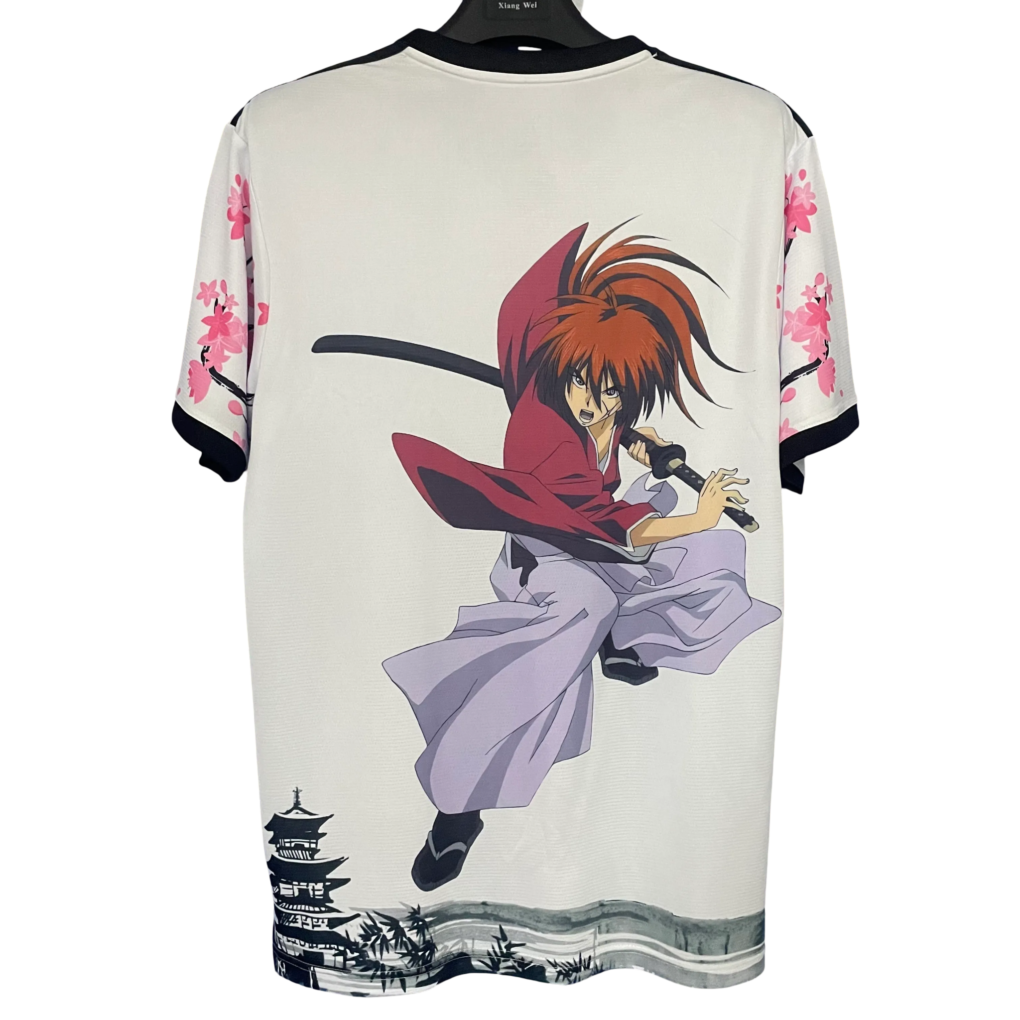 Back view of Japan football shirt with samurai sword design