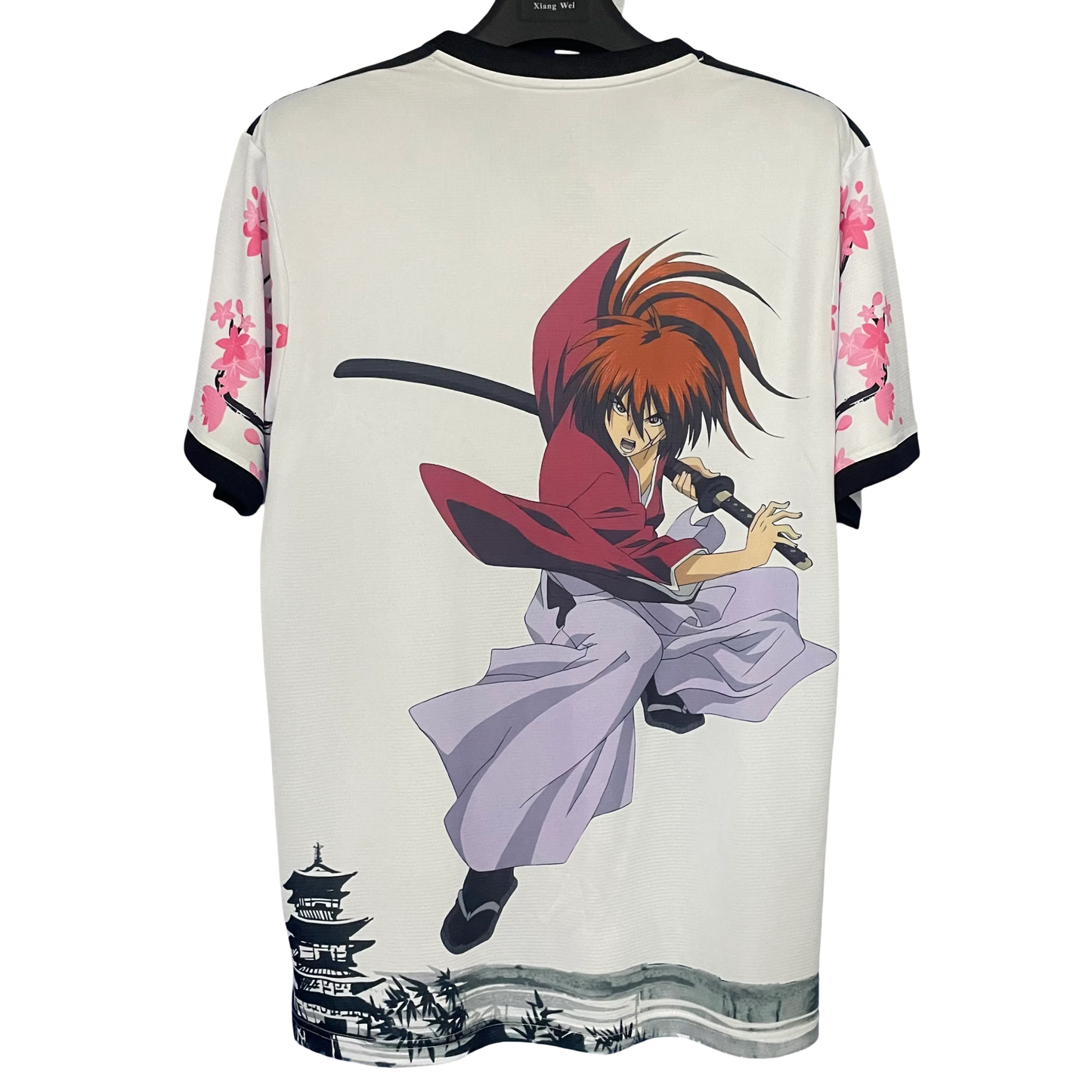 Back view of Japan football shirt with samurai sword design