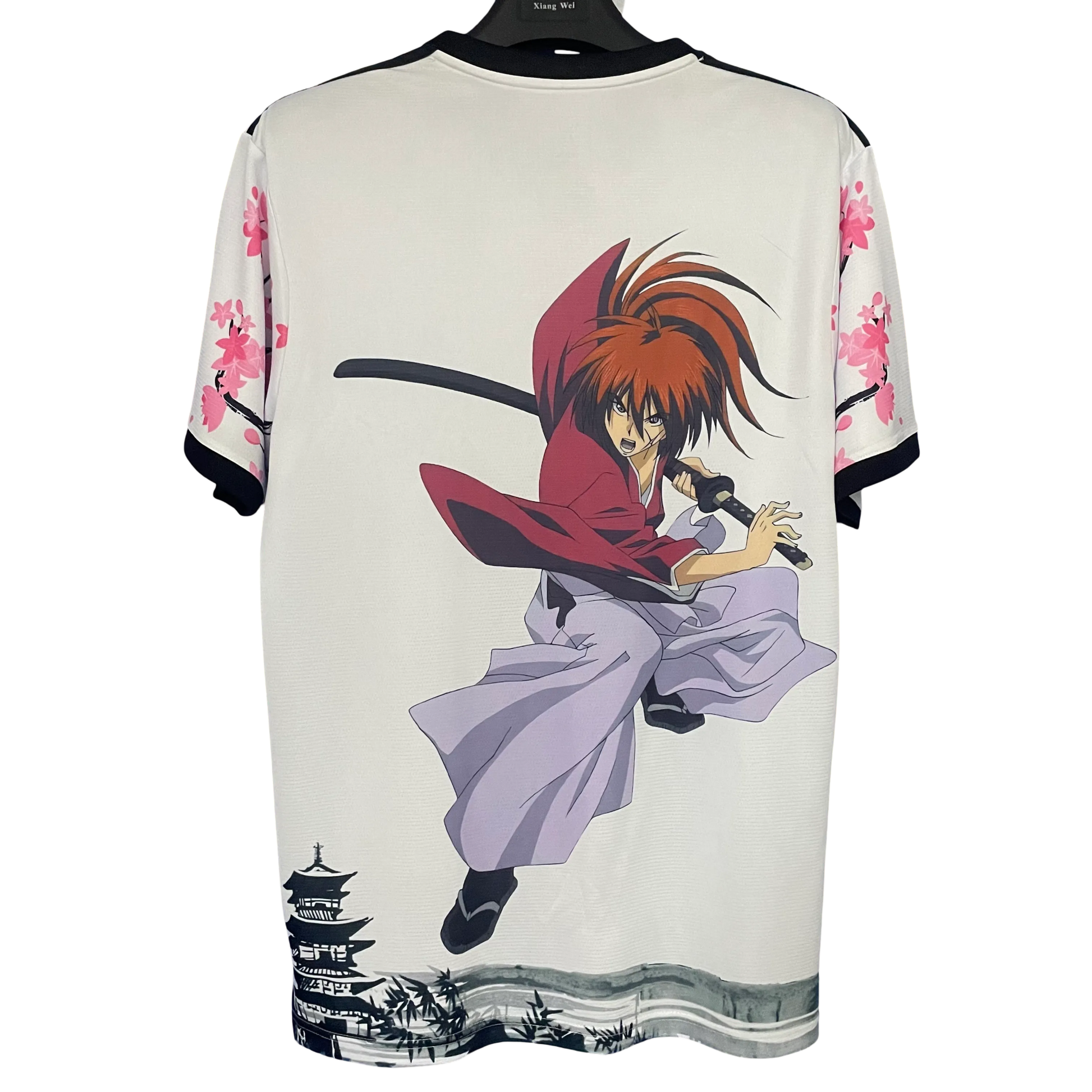 Back view of Japan football shirt with samurai sword design