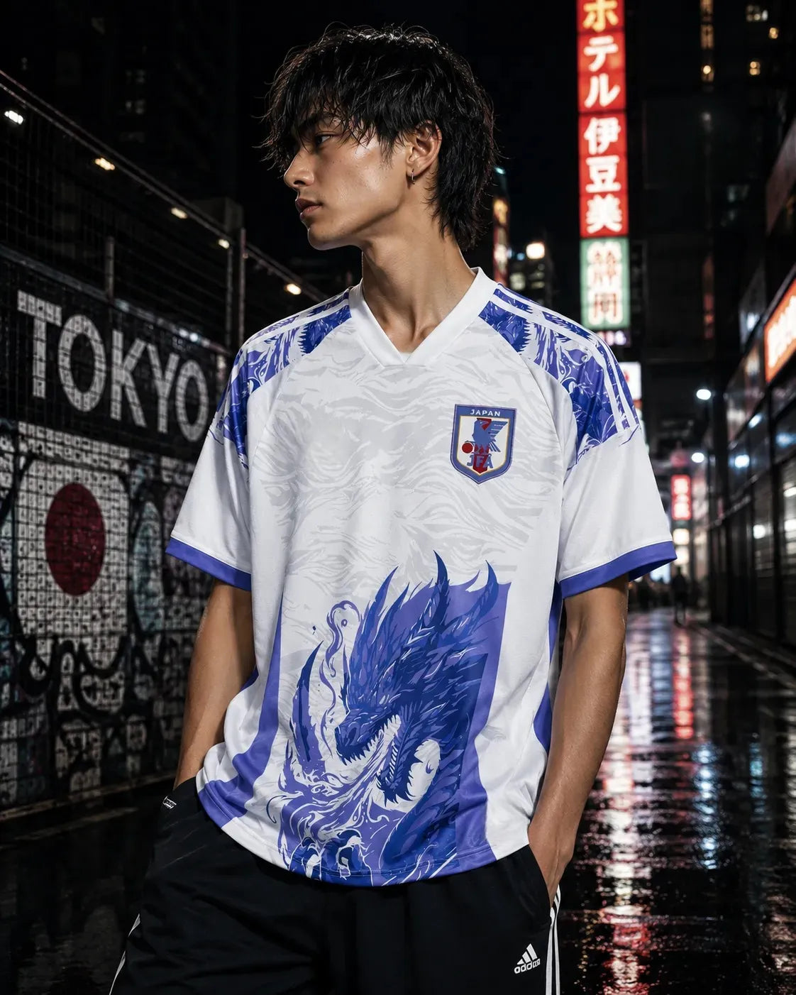Japan Special Blue Dragon White Football Jersey