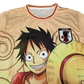Beige Japan football shirt with red Straw Hat artwork