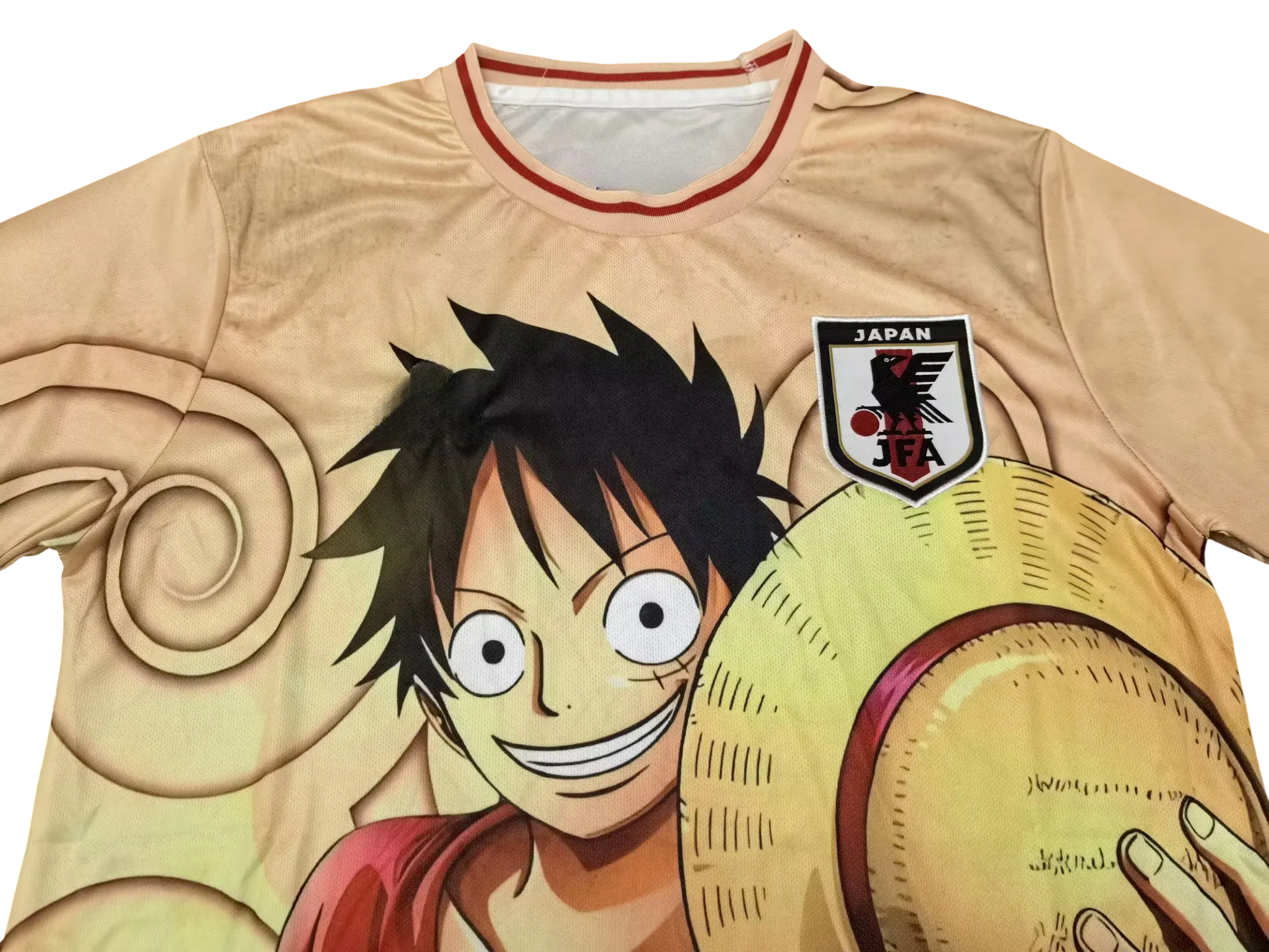 Beige Japan football shirt with red Straw Hat artwork
