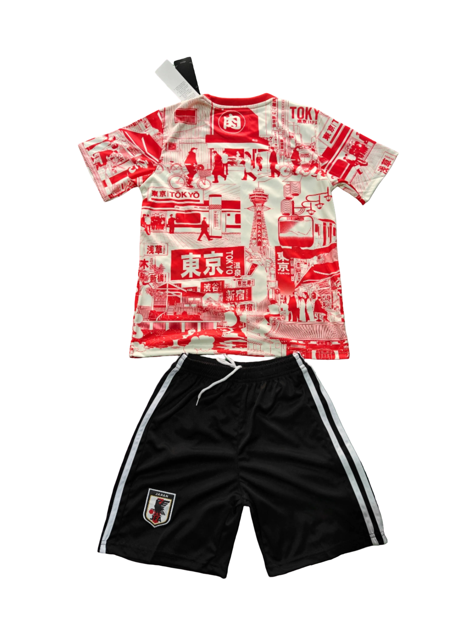 Youth soccer jersey and shorts set inspired by Tokyo streets