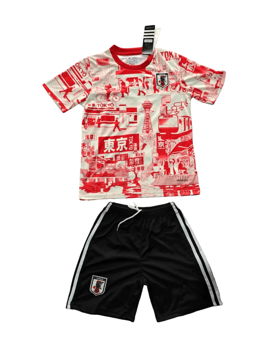 Japan Tokyo Red kids football kit with city design