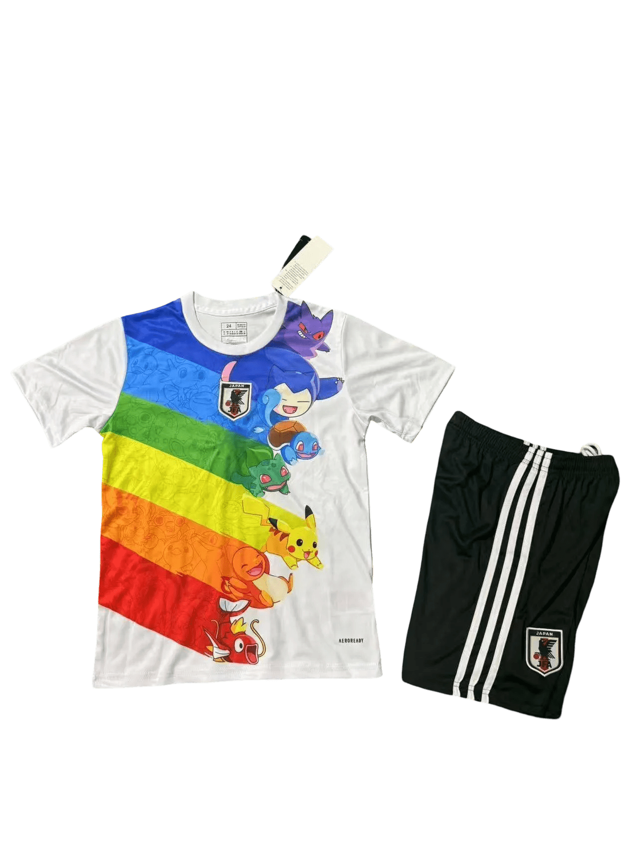 Japan White Pokémon Rainbow kids football kit with Pikachu design