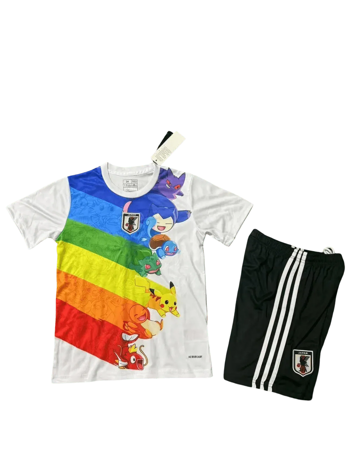 Japan White Pokémon Rainbow kids football kit with Pikachu design