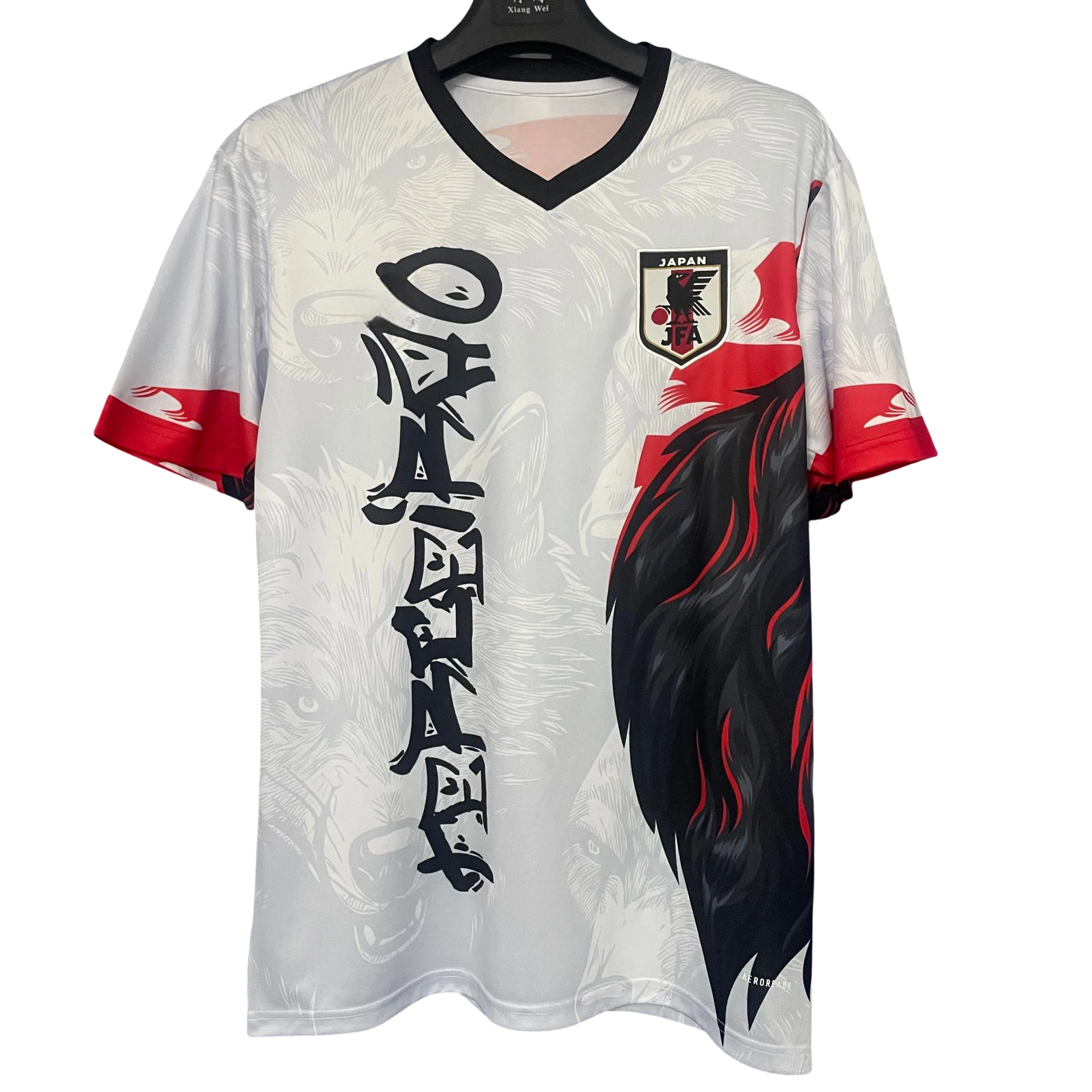 Front view of Japan Wolf Spirit Jersey with samurai wolf design