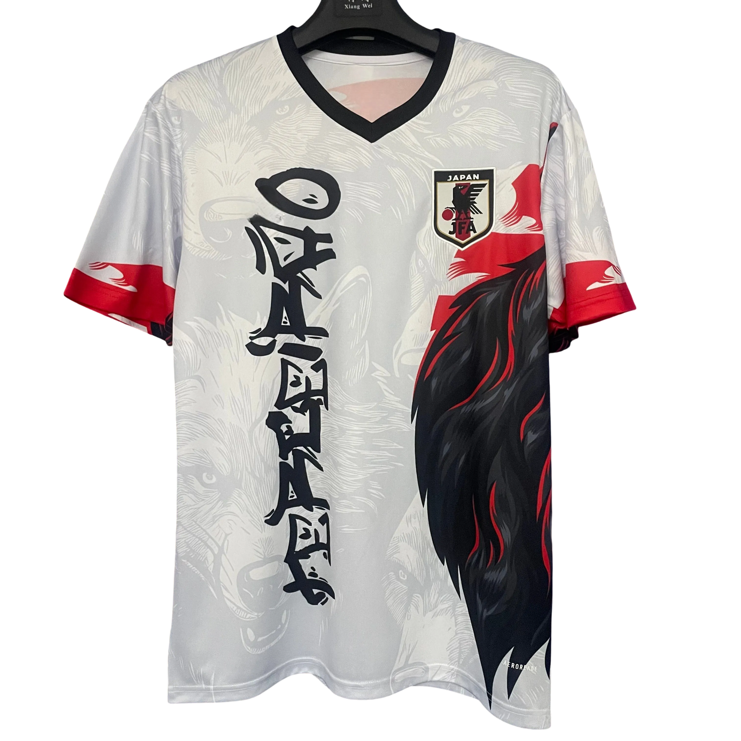 Front view of Japan Wolf Spirit Jersey with samurai wolf design