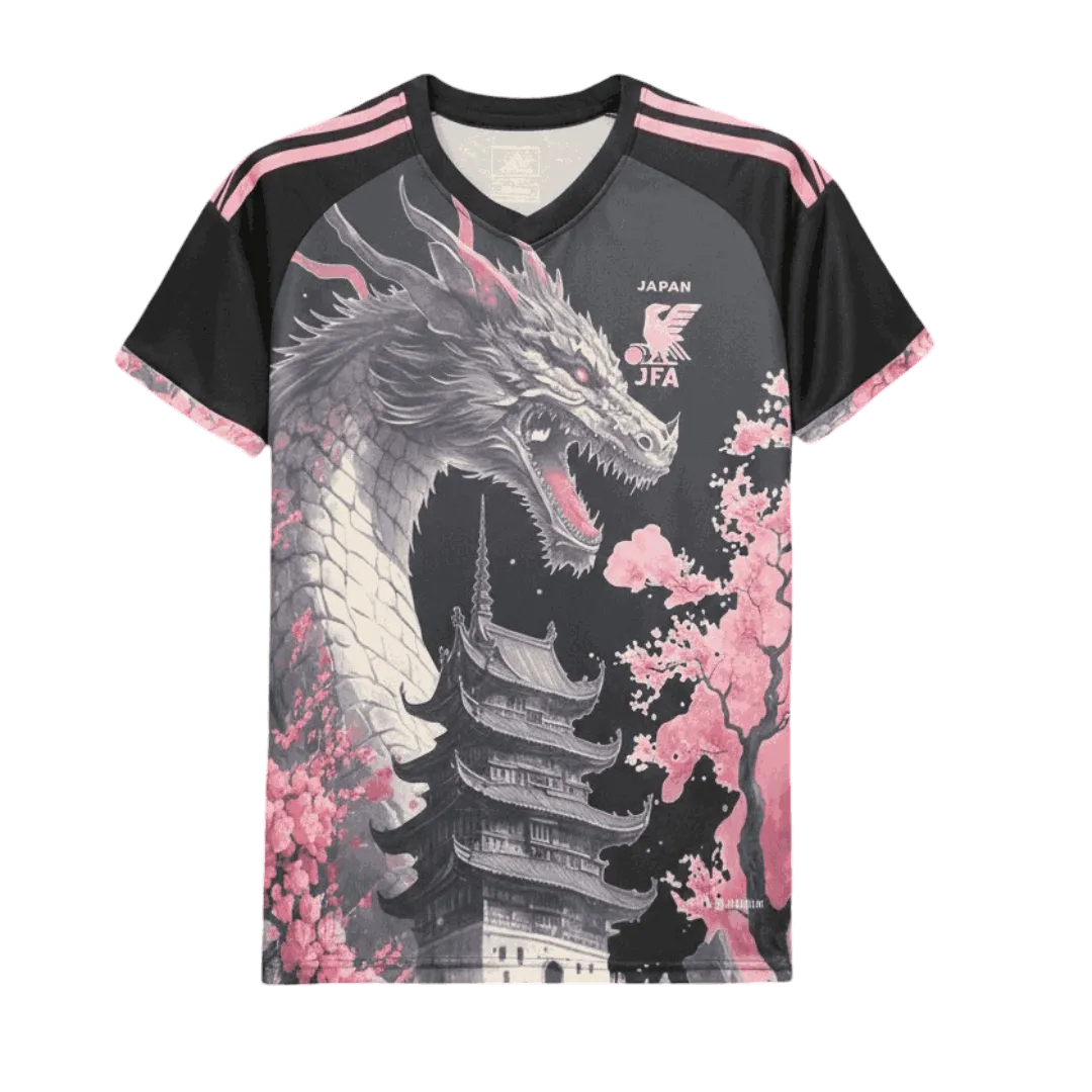 japan pink dragon jersey front view black base sakura blossom graphic NipponKits
