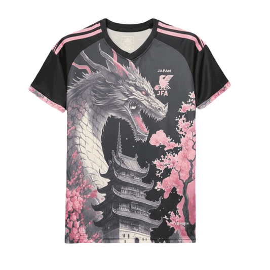 japan pink dragon jersey front view black base sakura blossom graphic NipponKits