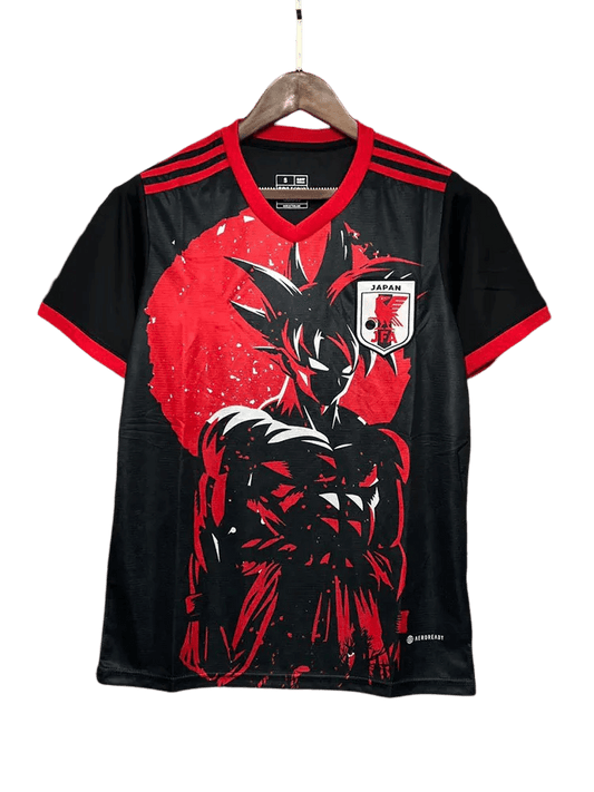Japan Goku Black jersey with dramatic red energy effects and JFA logo by NipponKits Store