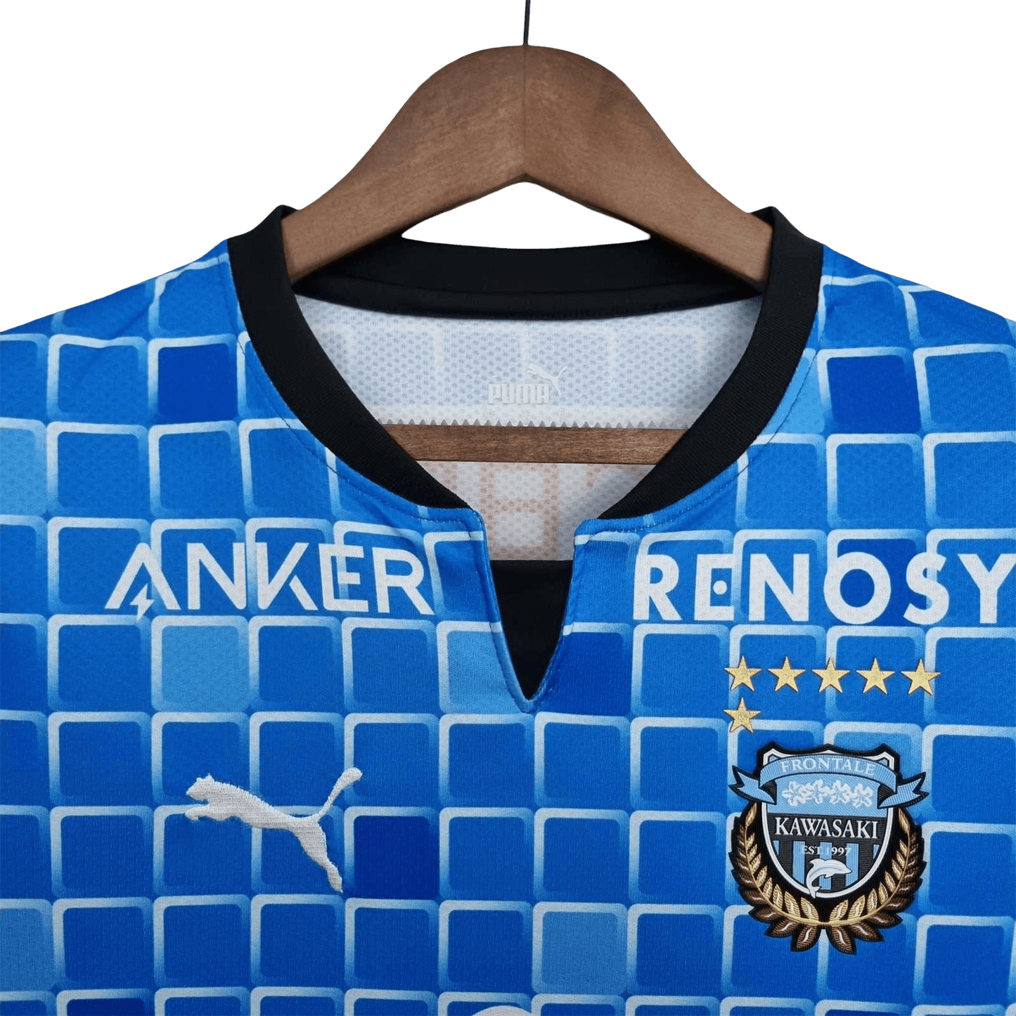 Kawasaki frontale blue jersey 22/23 home kit Puma seven stripes grid pattern