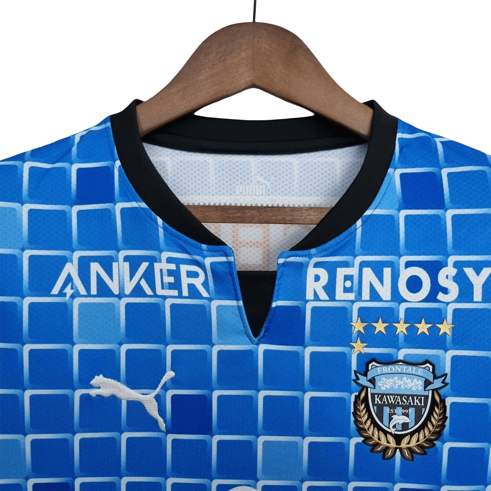 Kawasaki frontale blue jersey 22/23 home kit Puma seven stripes grid pattern