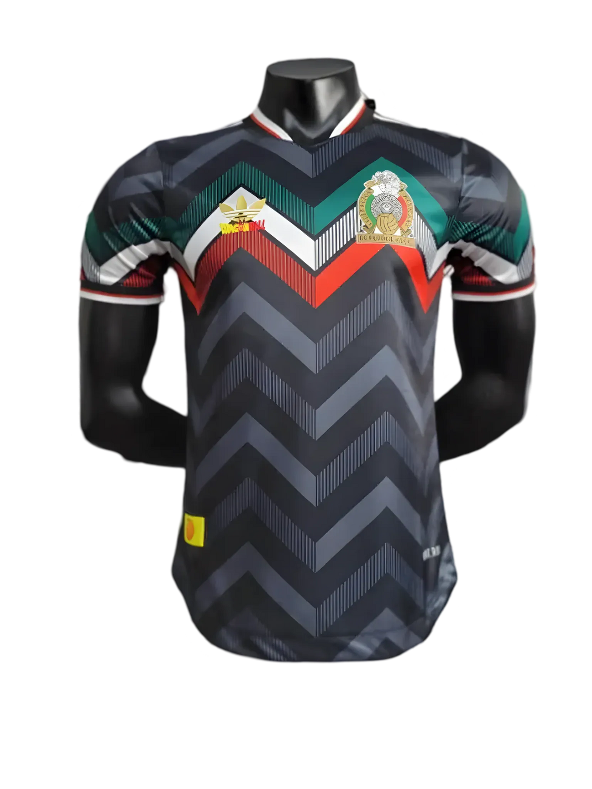 Mexico Dragon Ball black jersey with anime crest and chevron design – free worldwide shipping and 30-day free returns