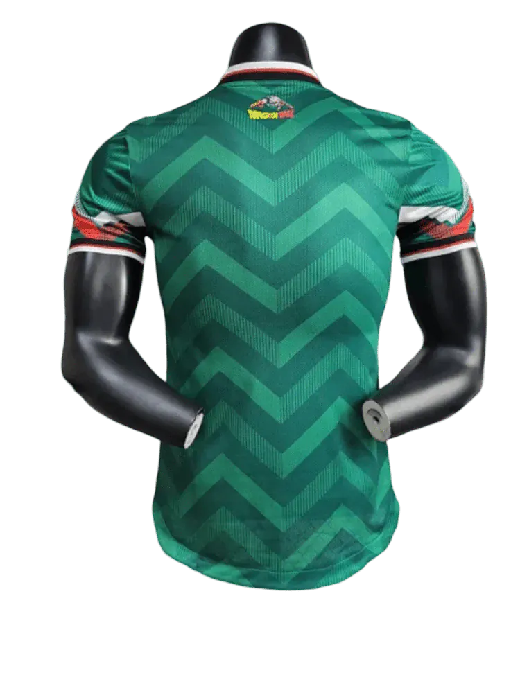Mexico Dragon Ball Z jersey green edition with chest crest, short sleeves, and red white green accents