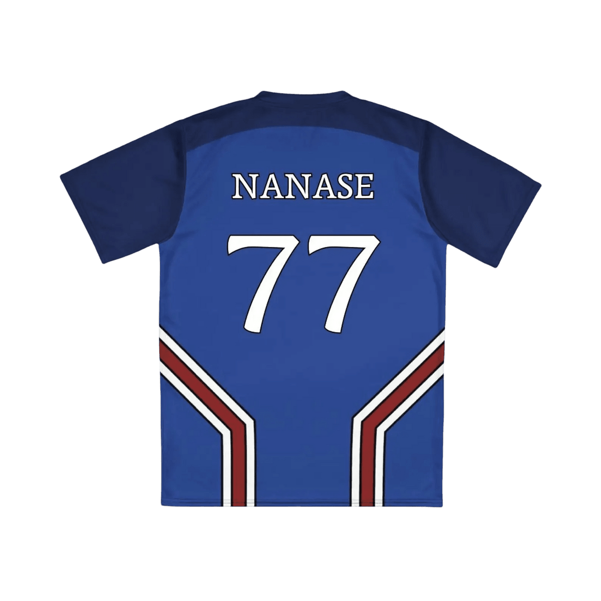 PXG Blue Lock  jersey with 'NANASE' and number '77' on a white background