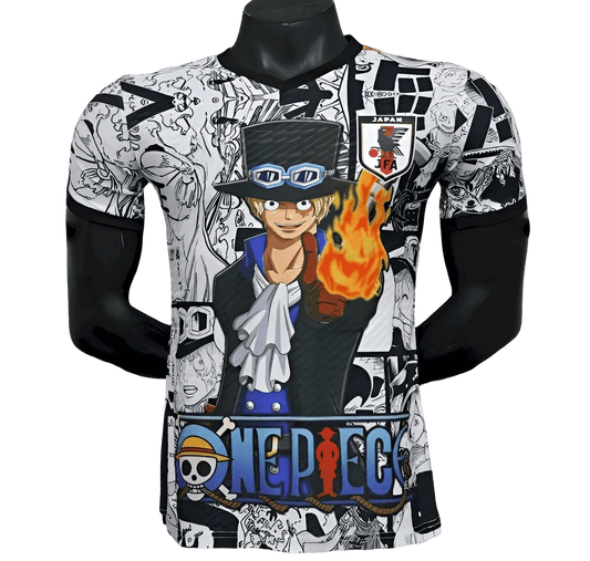 Portgas D Ace Jersey with explosive manga collage background and central orange flame effects
