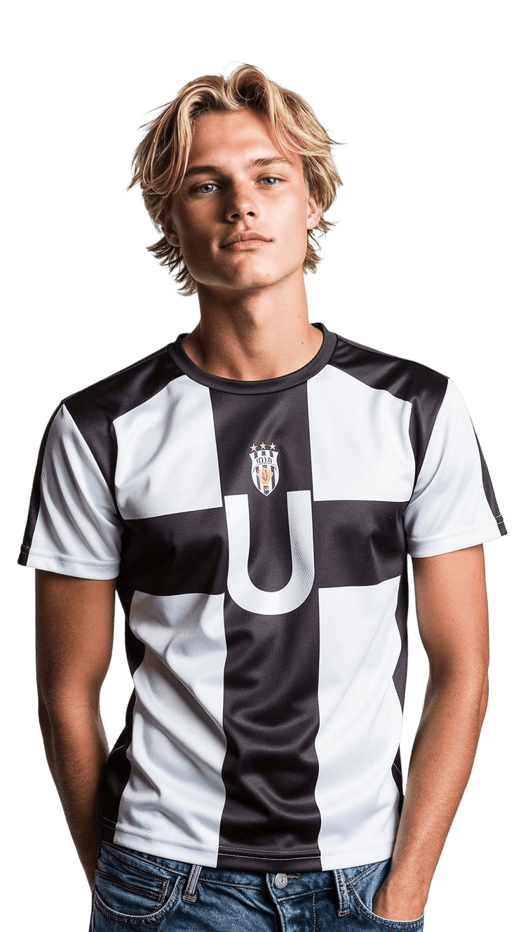 Ubers Blue lock jersey worn by a model of Nipponkits