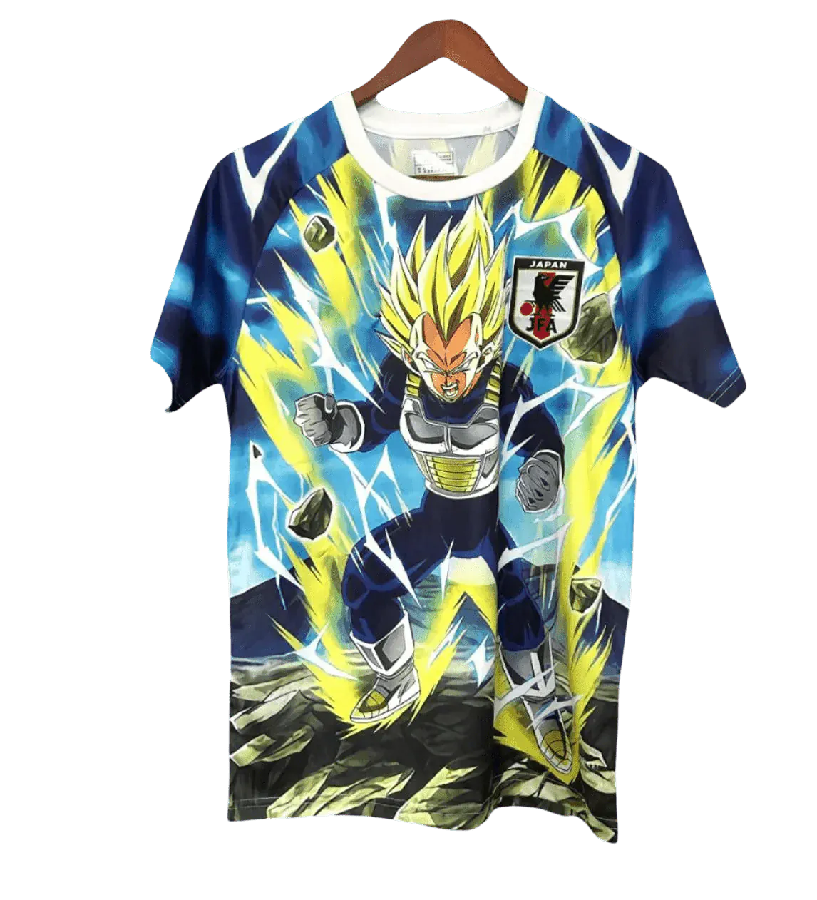 Vegeta shirt featuring Super Saiyan form with yellow and green electrical lightning effects by NipponKits Store