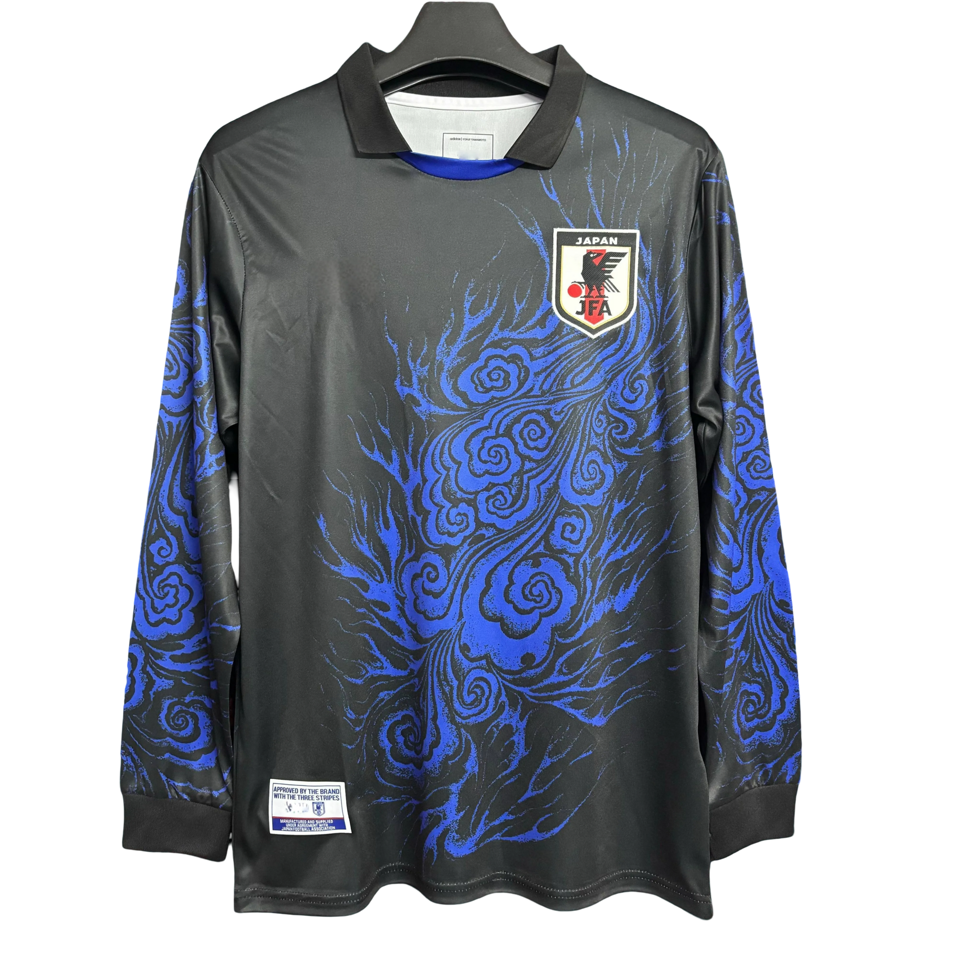 Y-3 Yohji Yamamoto JFA long sleeve t-shirt japan swirl pattern charcoal black electric blue front
