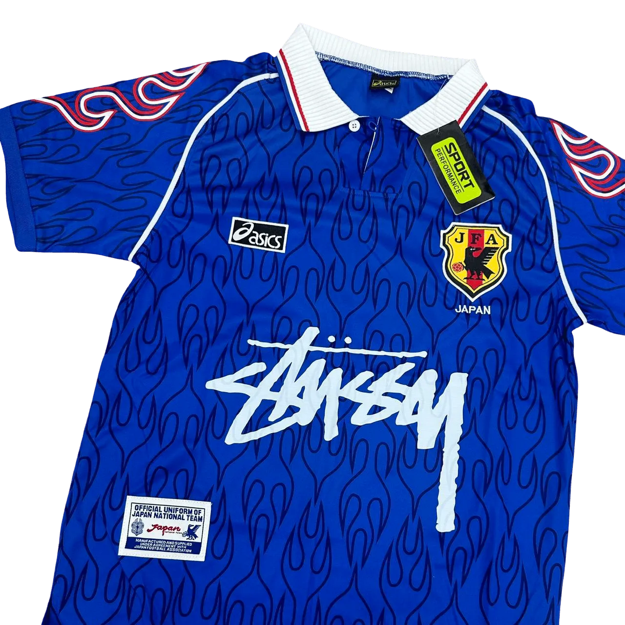 Japan 1998 home jersey ASICS version white polo collar red stripe detail