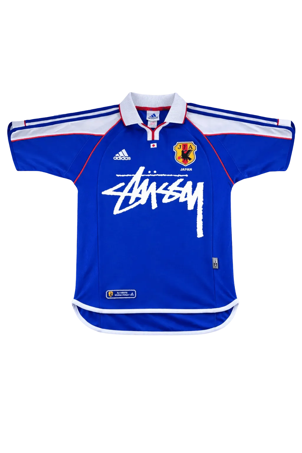 Japan 2000 retro soccer jersey Stussy edition blue front view