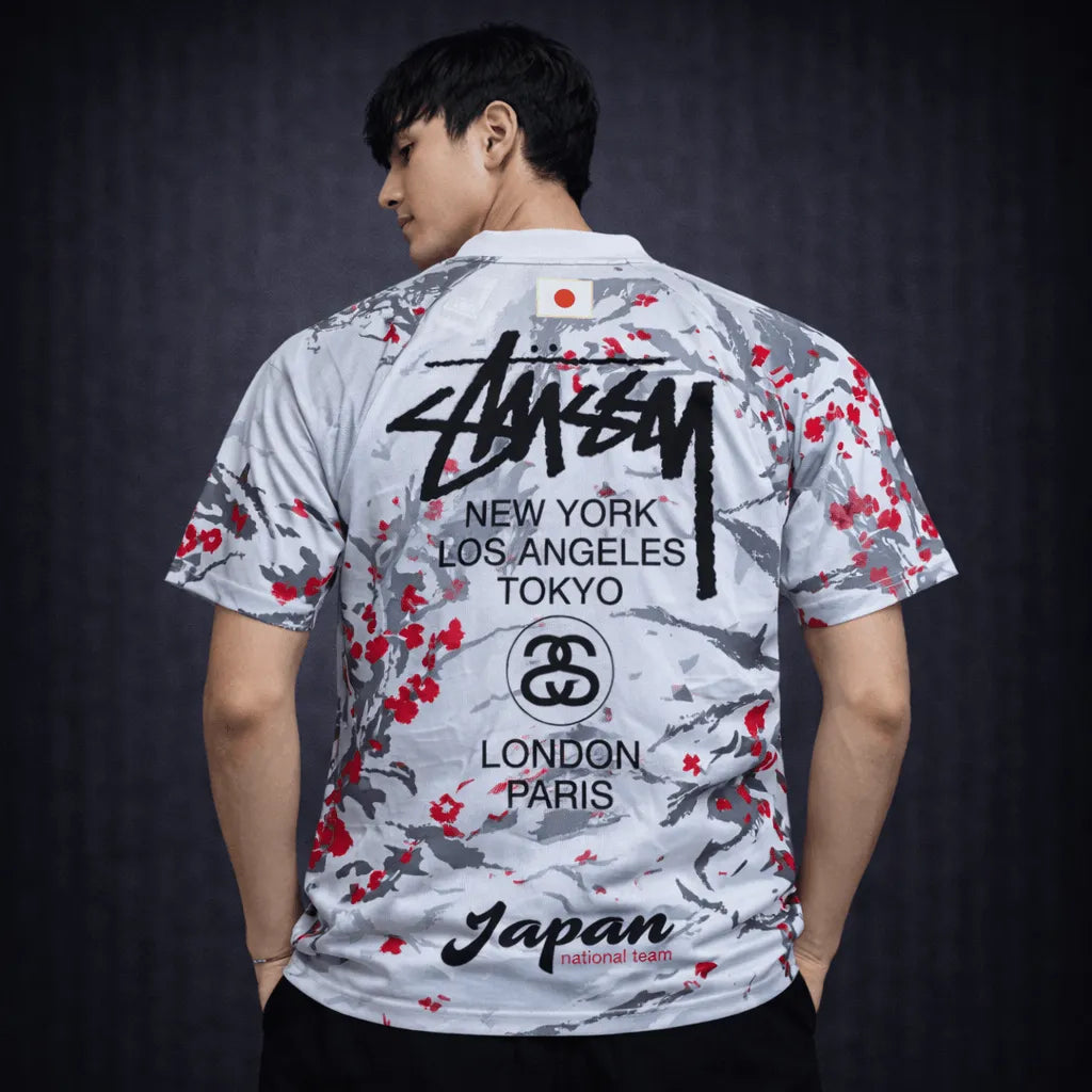 japan streetwear dragon sakura football jersey mountain background
