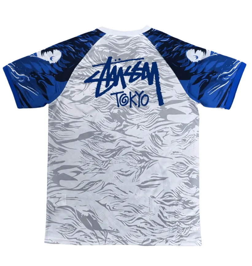 japan dragon football shirt blue wave dragon design