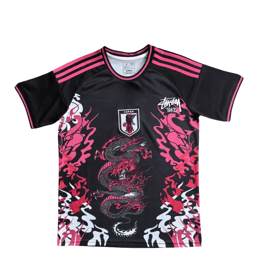 japan stussy tokyo dragon jersey black pink streetwear football shirt
