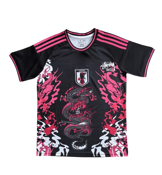 japan stussy tokyo dragon jersey black pink streetwear football shirt