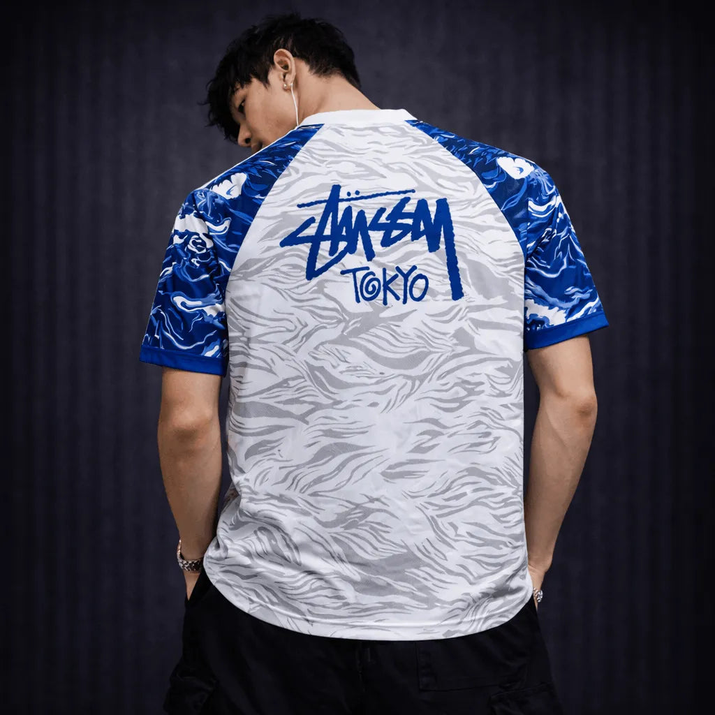 japan stussy dragon jersey blue wave artwork