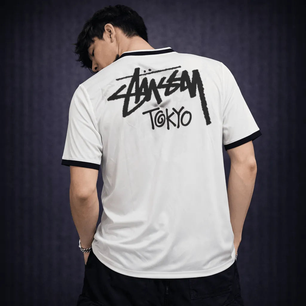 japan streetwear dragon ink football shirt monochrome