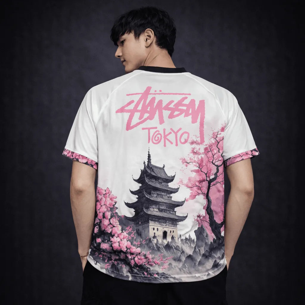 Stussy Japan Dragon Soccer Jersey White Pink Sakura