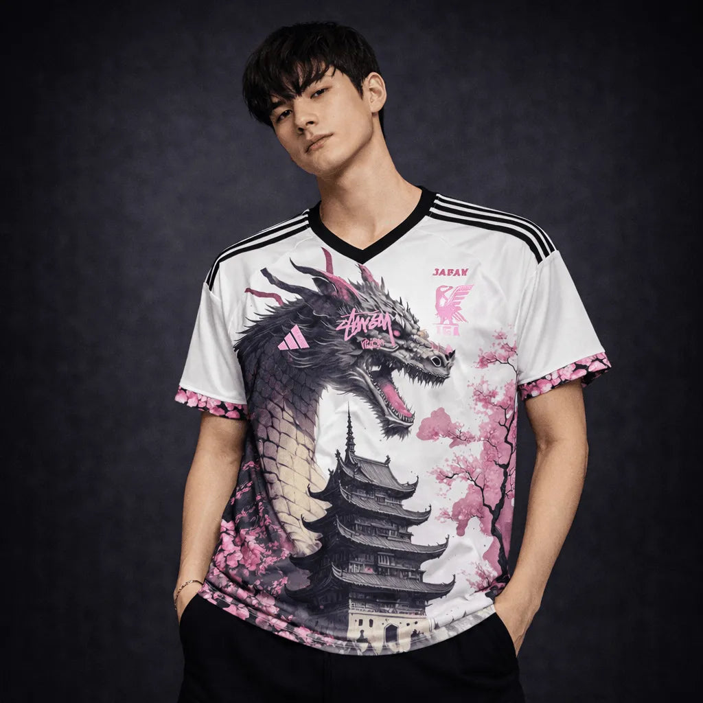 Stussy Japan Dragon Soccer Jersey White Pink Sakura