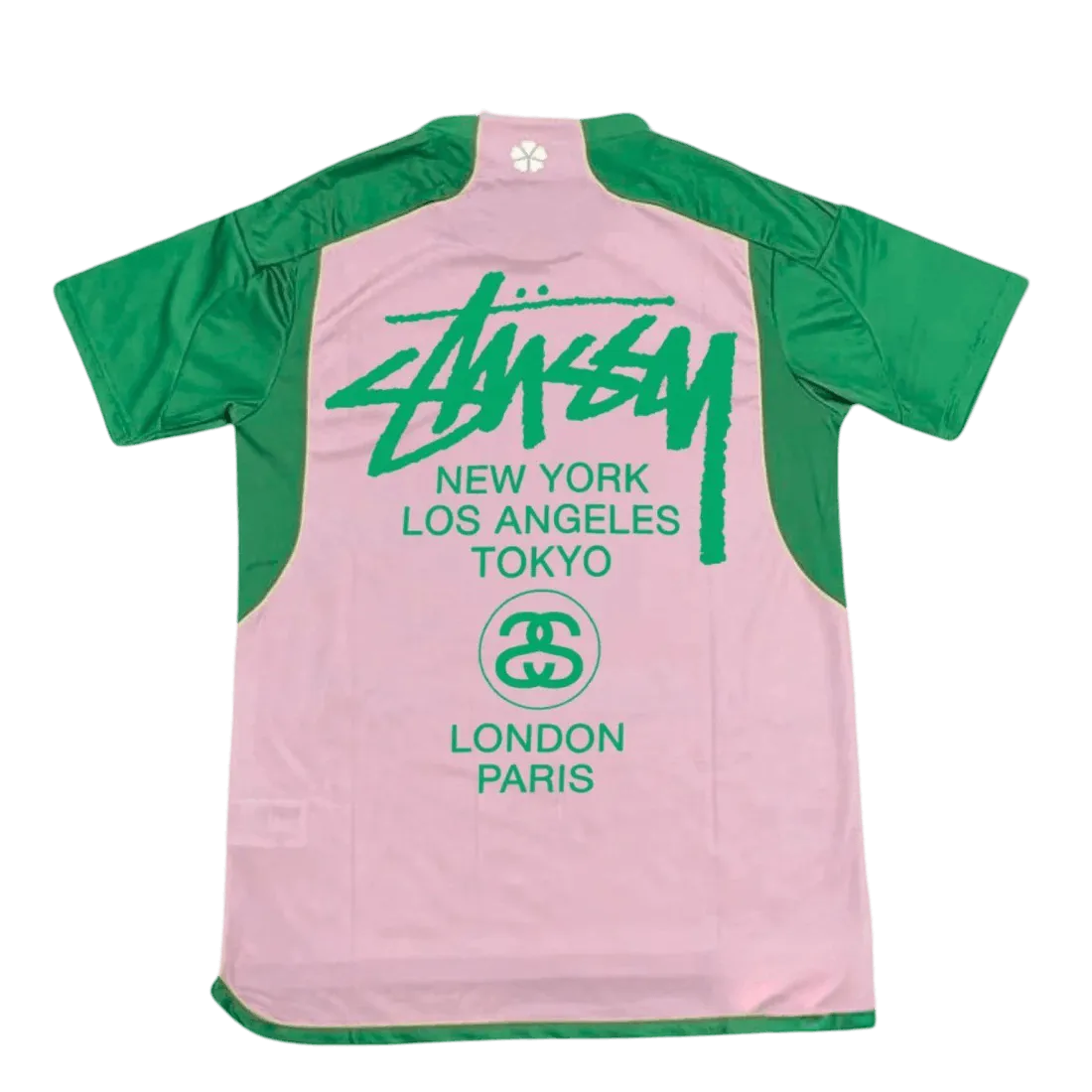 Back view Stussy Japan soccer jersey Nigo concept with green city print